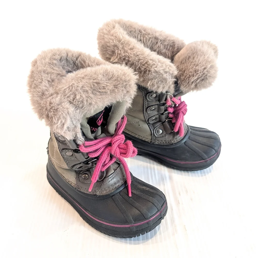 TAMARACK Girls Gray Fur-Lined Lace-up Winter Snow Boots Size 8